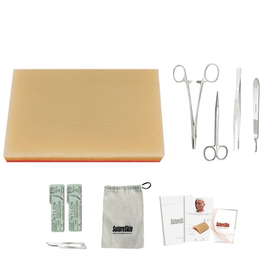 Kit sutura SutureSkin PRO Plus - simulador de sutura com pele sintetica